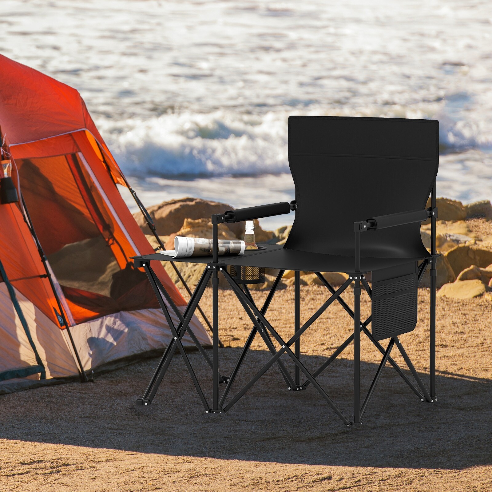 Gymax 2PCS Oversized Camping Chair w/Side Table 2 Storage Pockets