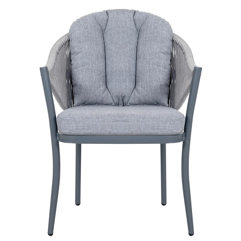 Outdoor 2-Piece Woven Rope Conversation Chair Set, Aluminum, Gray