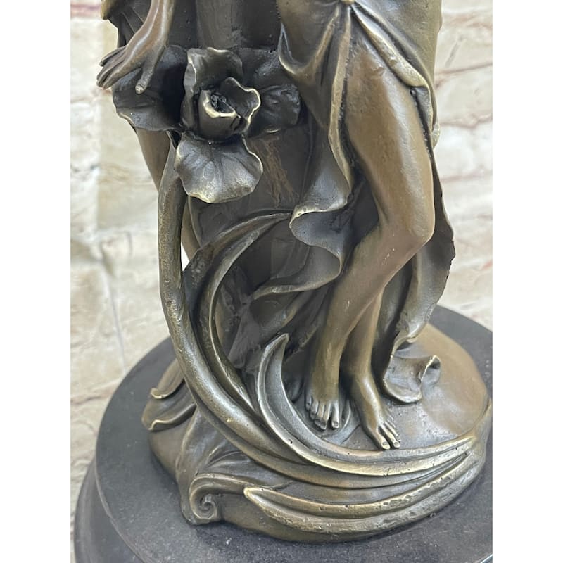 Art Deco Three Nymph Surround A Bronze Vase Sculpture Marble Base Figurine