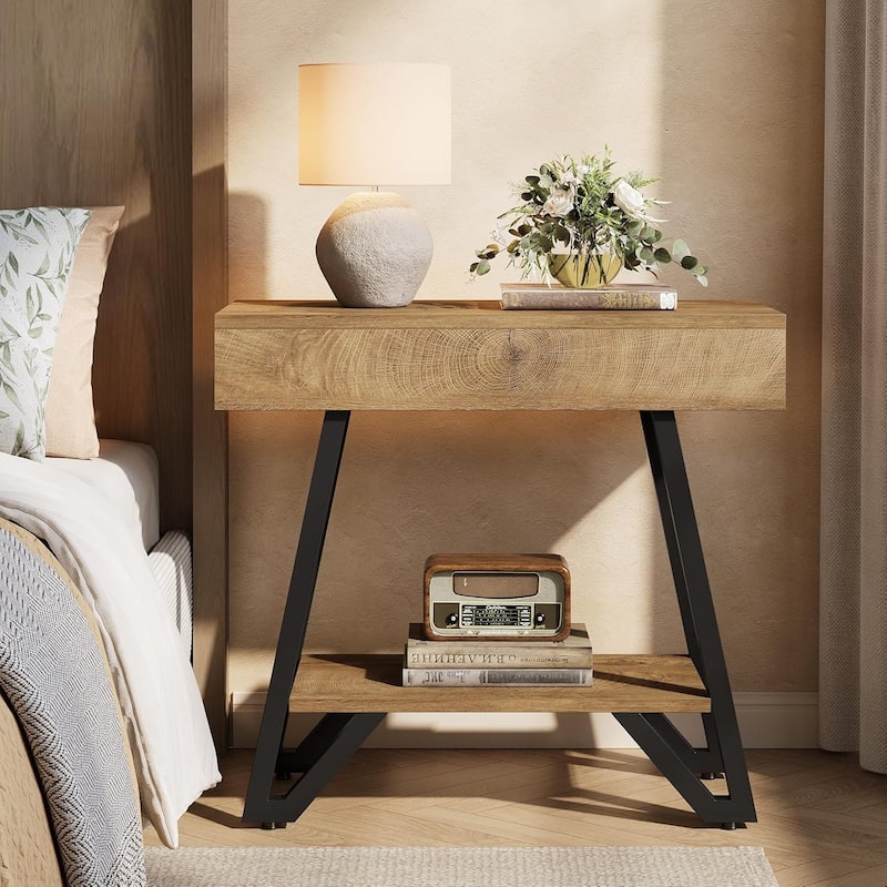 End Side Table for Living Room, Side Table with Storage Shelves, Small Bedside Nightstand