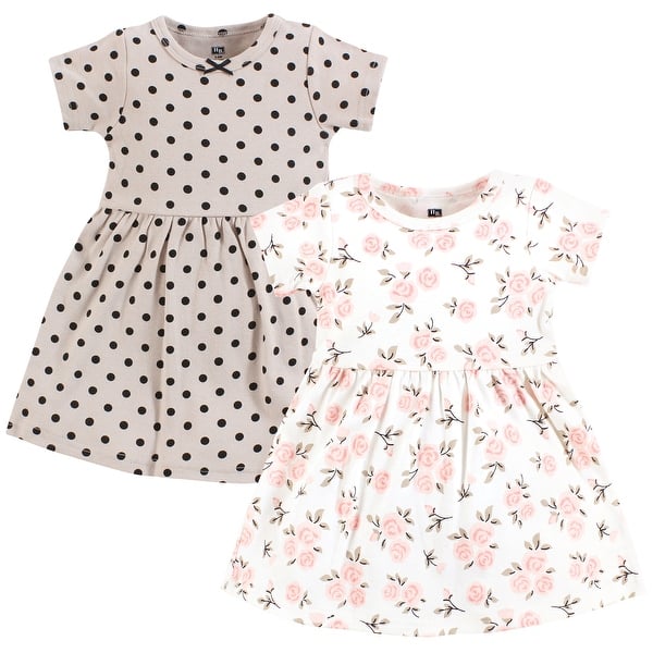 slide 1 of 1, Hudson Baby Girls Cotton Dresses, Neutral Pink Floral 0-3 Months - Neutral Pink Floral
