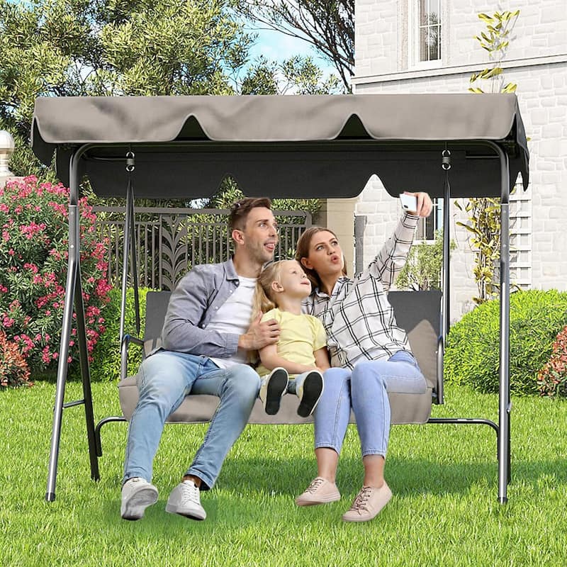 3 Seater Outdoor Swing Chair With Adjustable Canopy for Porch