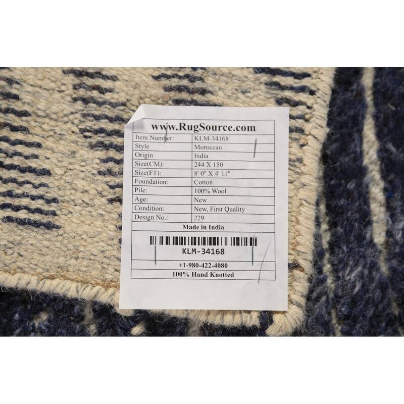 Blue Abstract Moroccan Oriental Area Rug Handmade Wool Carpet - 4'11" x 8'0"