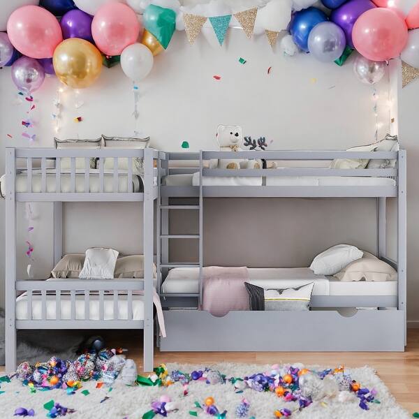 slide 2 of 31, Twin over Twin L-Shaped Bunk Bed with Drawers For Bedroom Grey