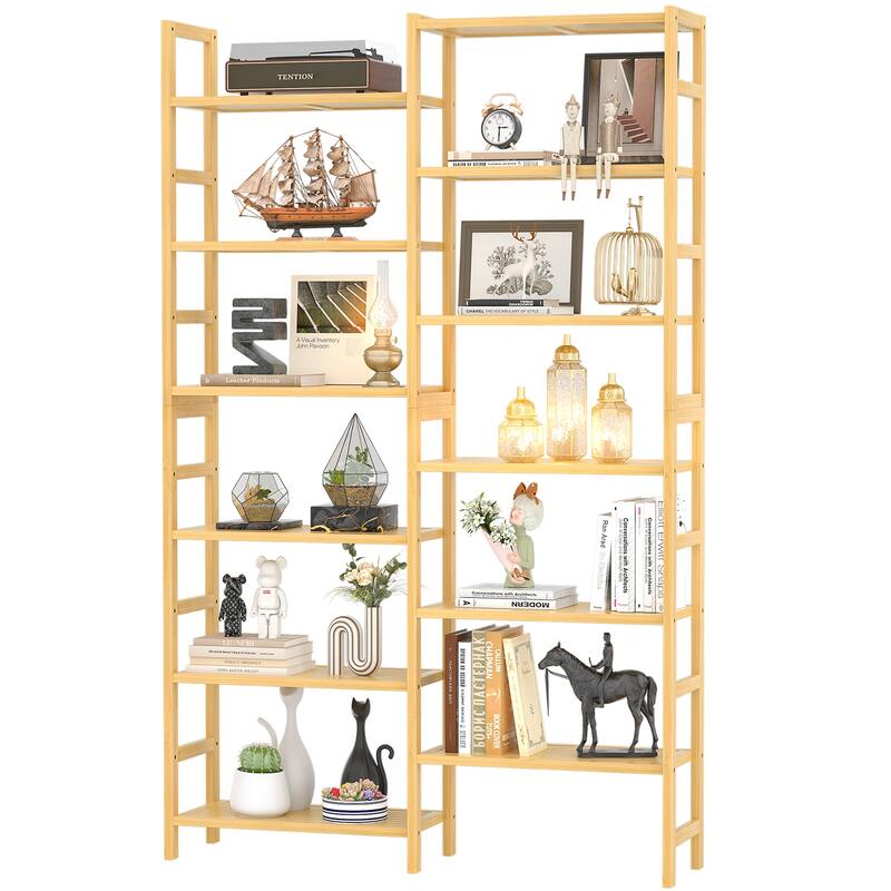 6-Tier Solid Bamboo Bookcase,Large Freestanding Open Bookshelf with 17 Display Shelves,Easy To Assemble