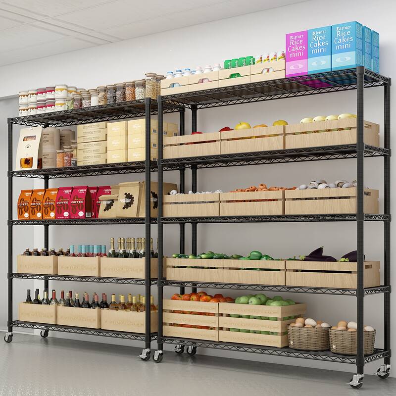 5-Tier Black Steel Wire Adjustable Height Storage Shelves Rack for Tools and Equipment - 59.06” x 17.72” x 74.02" (L x W x H)