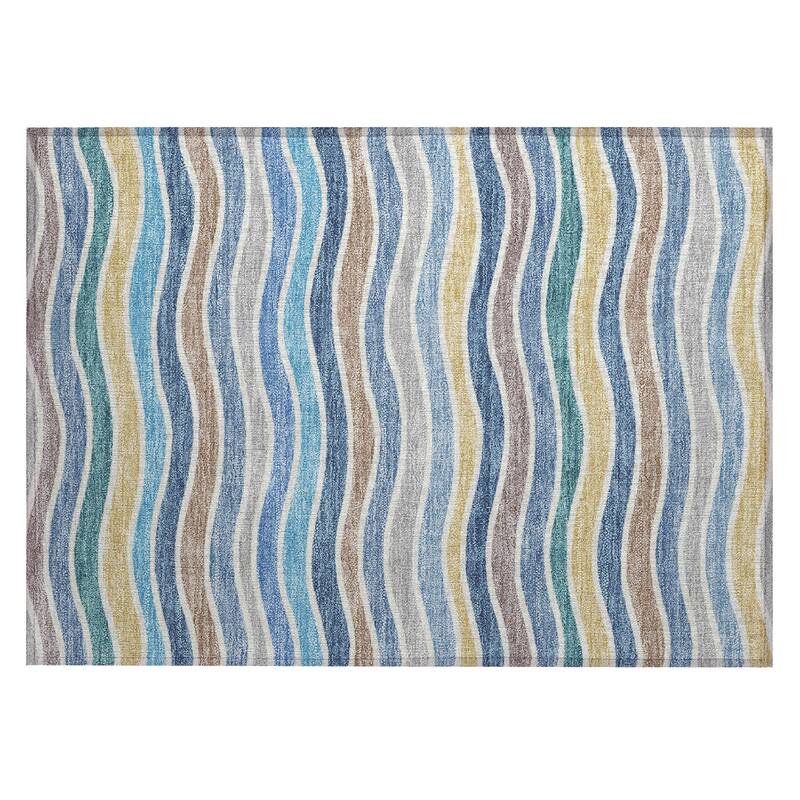Machine Washable Indoor/ Outdoor Contemporary Stripe Chantille Rug