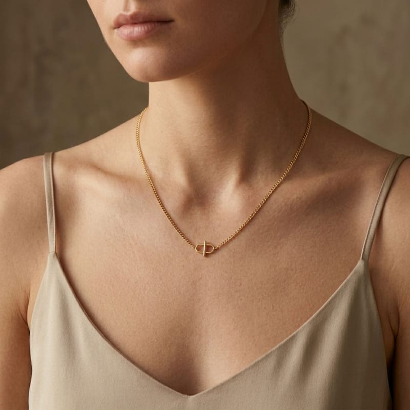 Au Naturale 10k Yellow Gold Oval and Bar Adjustable Choker Necklace