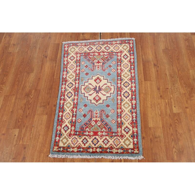 Light Blue Kazak Foyer Rug Handmade Wool Carpet - 2'0" x 3'0"