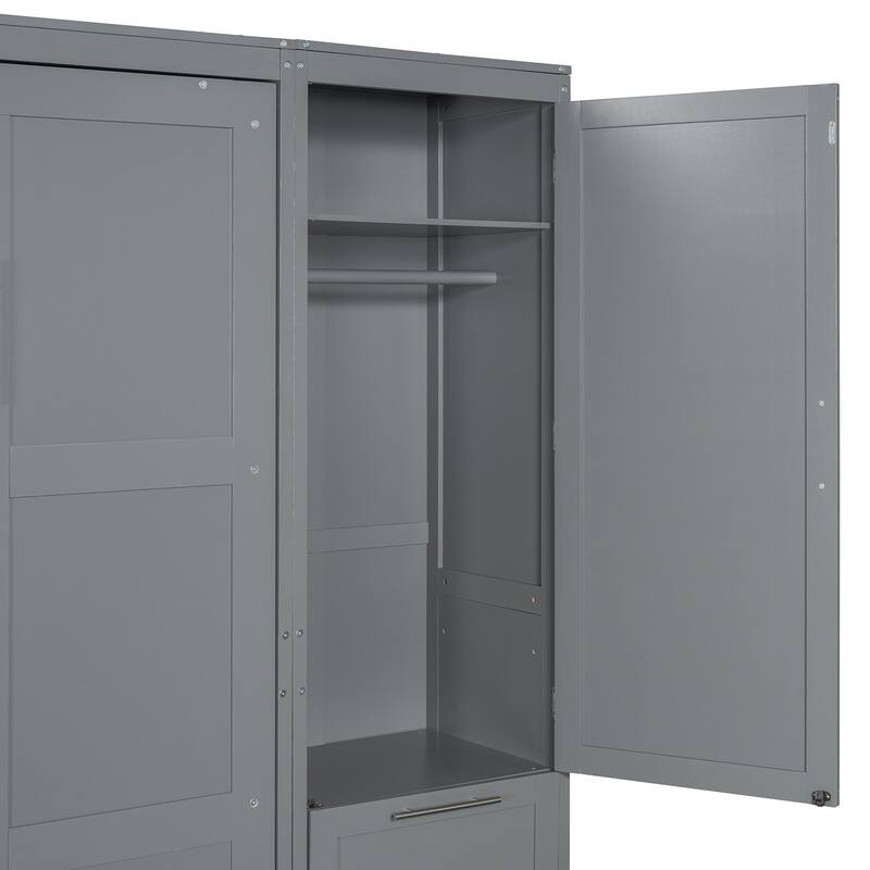 Queen Size Murphy Wall Bed with Built-In Closet, Drawers, and Shelves, Space-Saving Design
