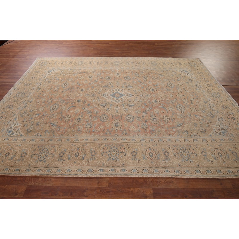 Traditional Mashad Vintage Persian Area Rug Handmade Wool Carpet - 7'0" x 9'10"