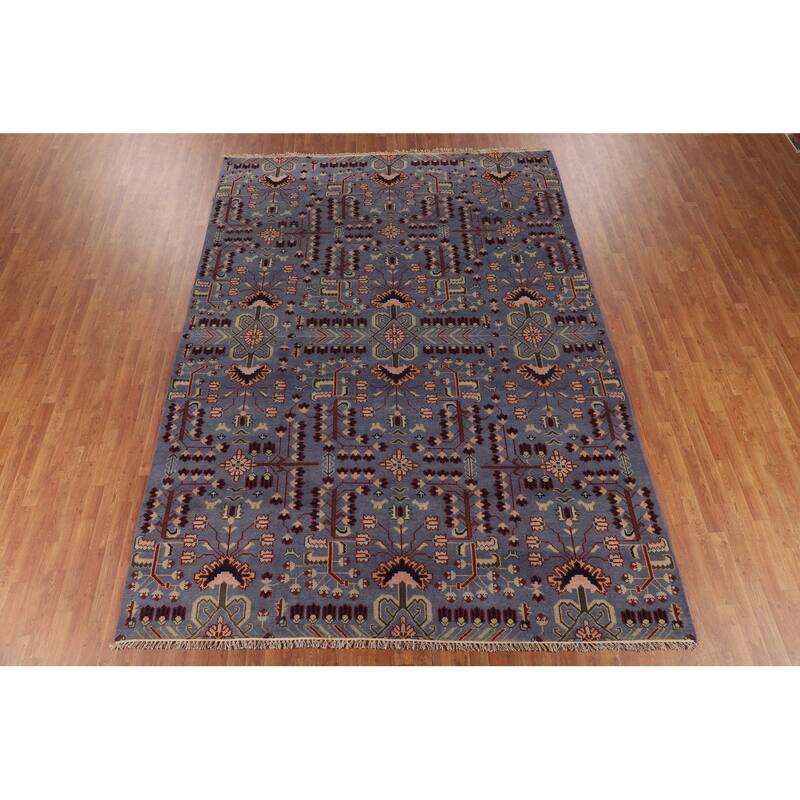 Blue Oushak Oriental Area Rug Handmade Transitional Wool Carpet - 8'8"x 11'10"