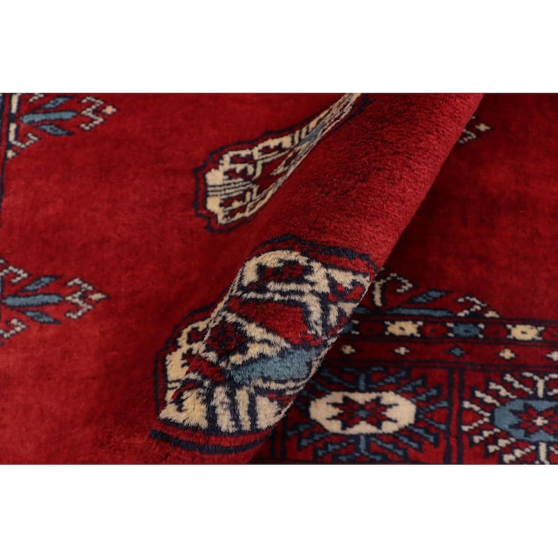 Southwestern Bokhara Conner Red Blue Hand Knotted Rug - 4'1'' x 6'0''