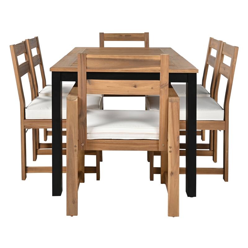 Wood Patio Dining Set with Table, 2 Armchairs & 4 Side Chairs, 7 Pcs