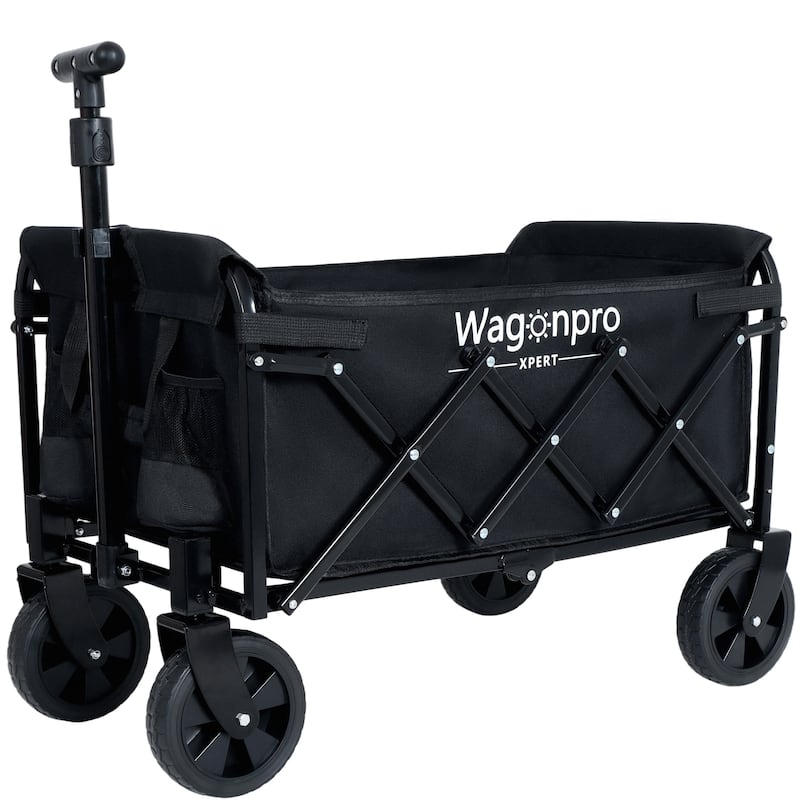 Heavy-Duty Expandable Dual-Layer Utility Wagon Cart - Black