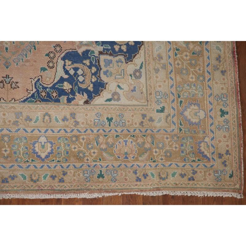 Distressed Mashad Persian Antique Area Rug Handmade Wool Carpet - 6'6" x 9'8"