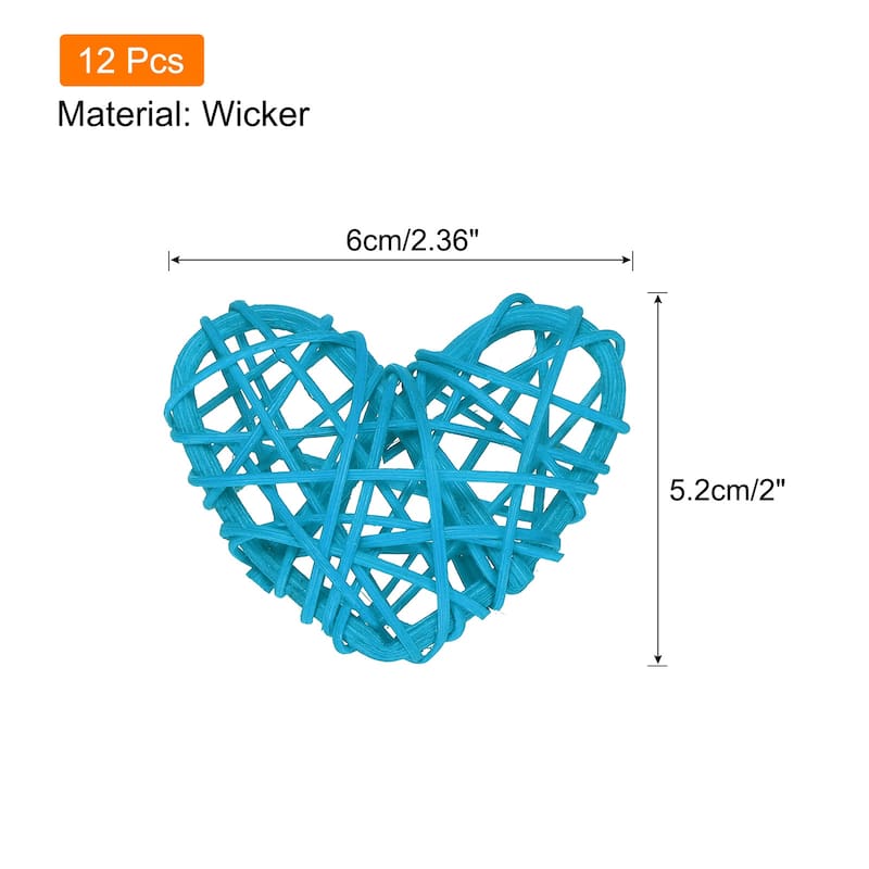 12Pcs Heart Rattan Ball Vase Filler Home Decoration 2.36 in - Light Blue