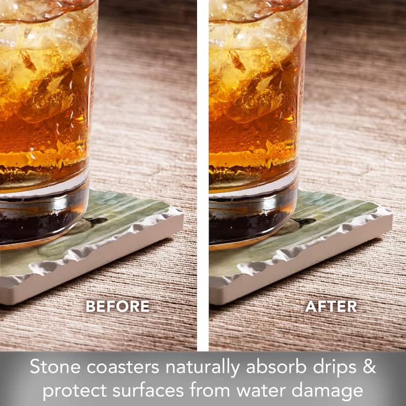 Nature's Call Multi-Image Absorbent Stone Tumbled Tile Coaster 4 Pack with Protective Cork Backing Manufactured in The USA