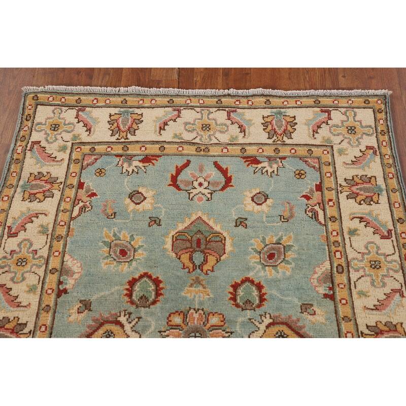 Light Blue Kazak Accent Rug Handmade Oriental Wool Carpet - 3'4"x 4'10"