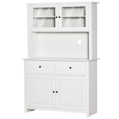 63.5" Kitchen Buffet w/ Hutch, 4 Shelves, Drawers, Framed Glass Doors