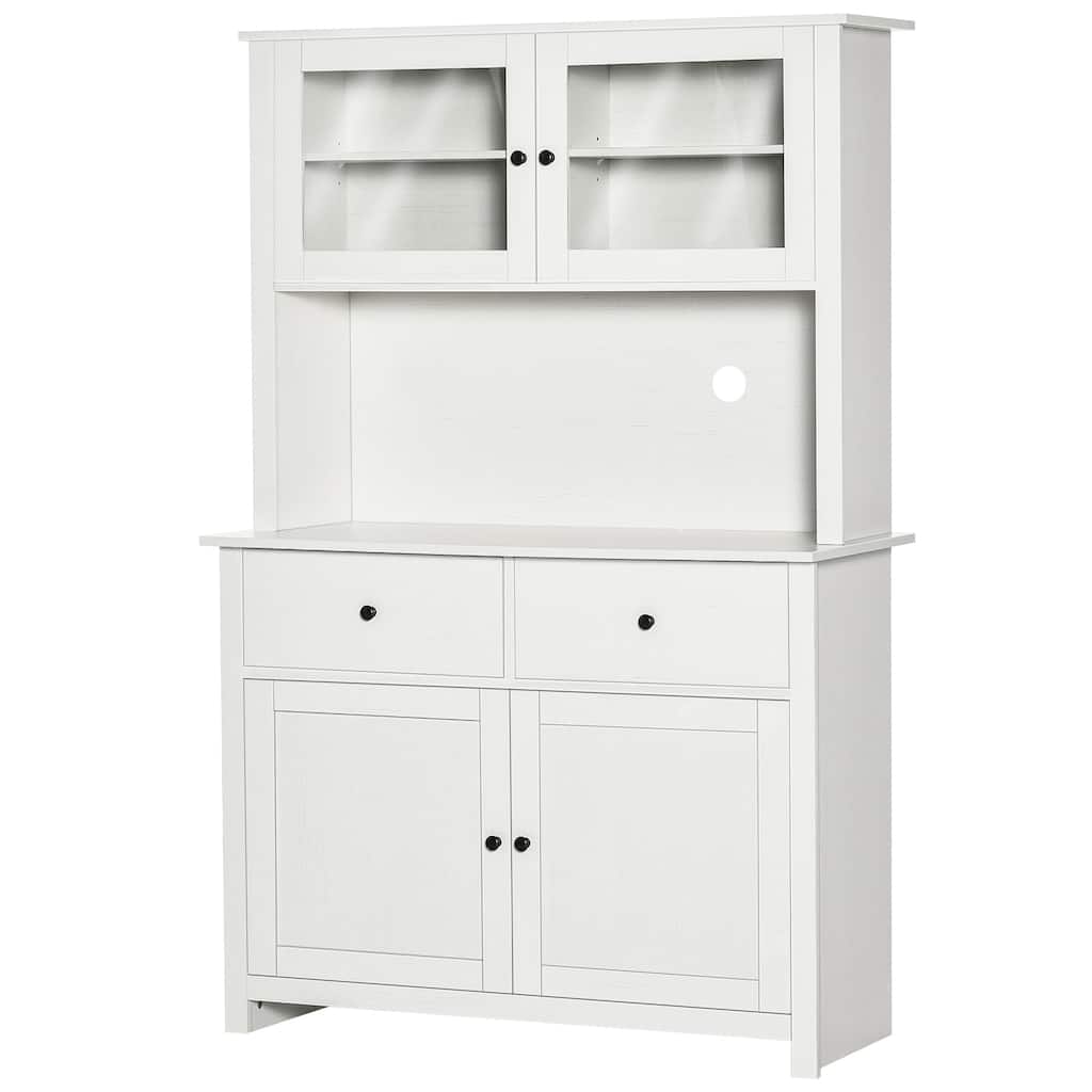 63.5" Kitchen Buffet w/ Hutch, 4 Shelves, Drawers, Framed Glass Doors