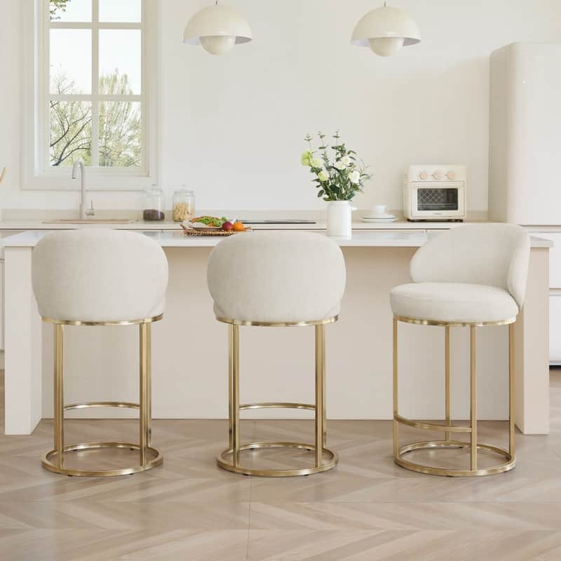 Spruce & Spring Chloe Upholstered Swivel Counter Bar Stool with Metal Frame and Arched Back