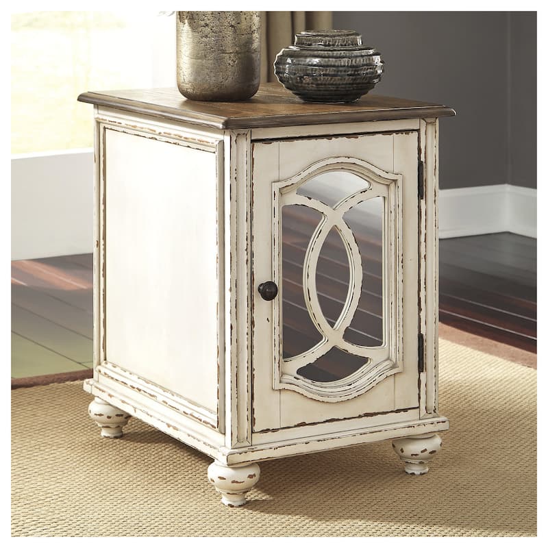 Signature Design by Ashley Nettle Bank White and Brown Wooden Chairside End Table - White/Brown - Wood
