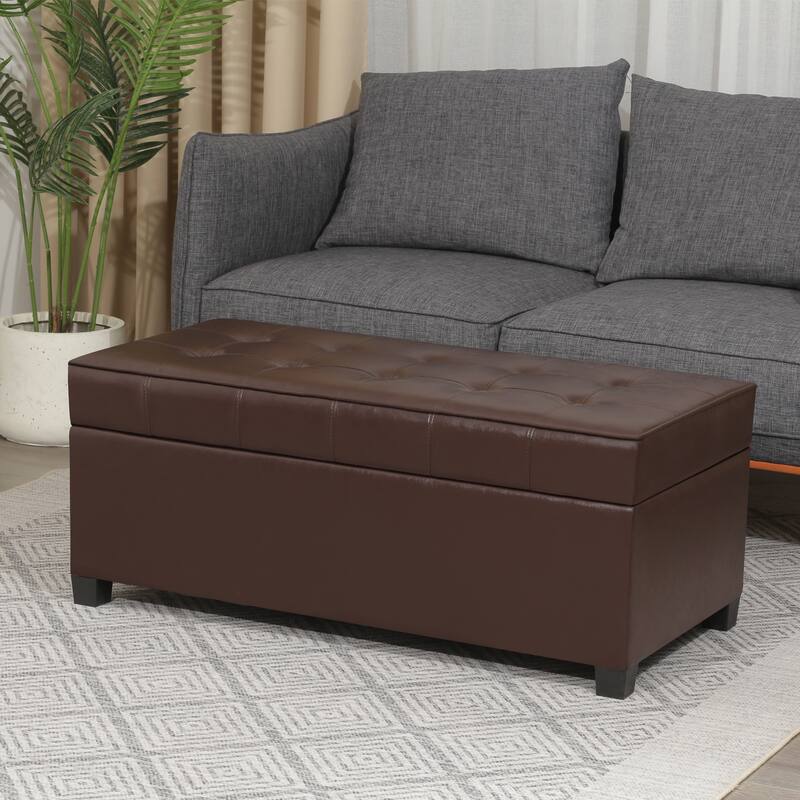 Adeco 40" Faux Leather Storage Ottoman Bench with Tufted Button - 40"X18.8"X16.5"