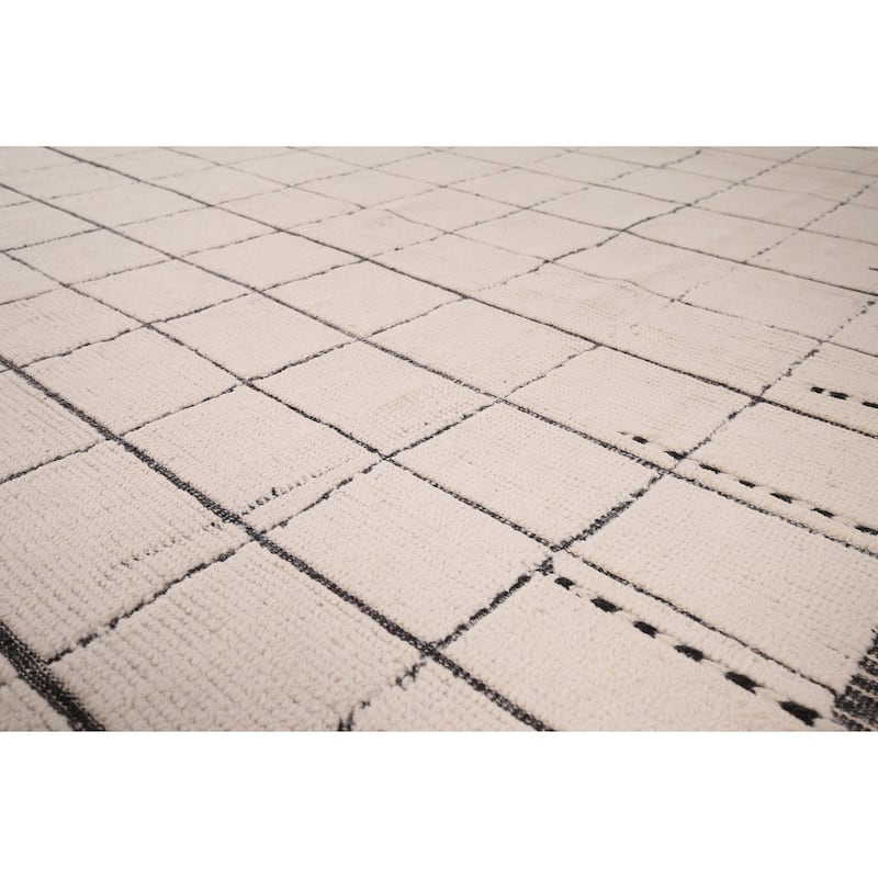 Checkered Moroccan Oriental Area Rug Hand-Knotted Wool Carpet - 8'11" x 12'9"