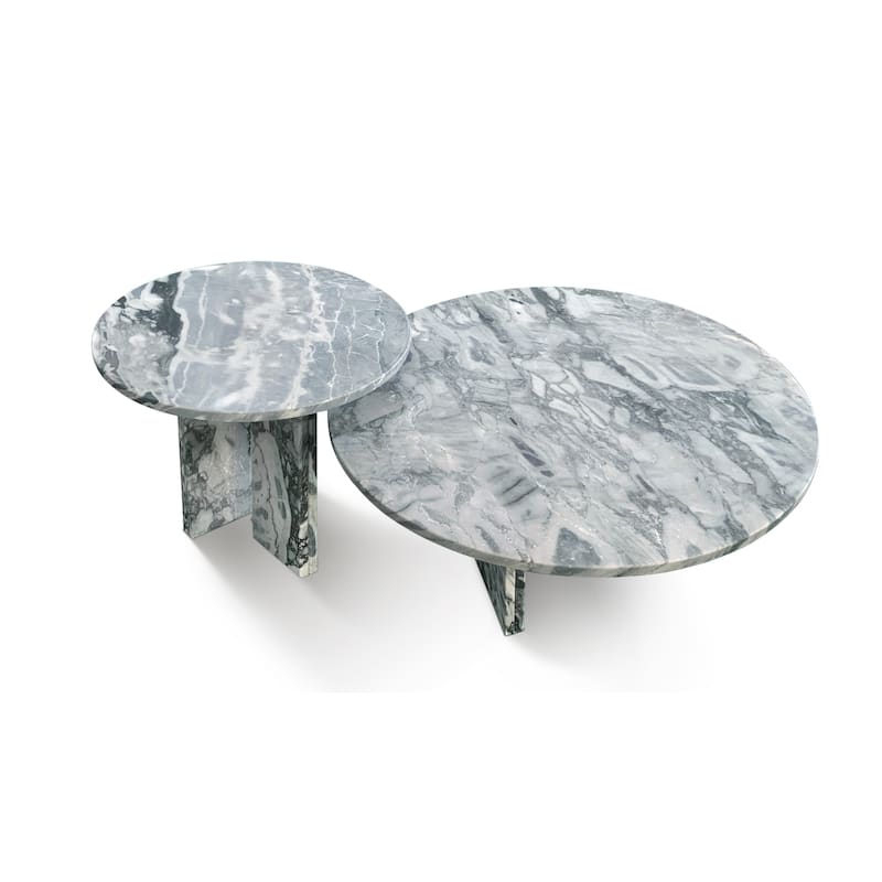 Roomfitters Marble Coffee Table Set, Round Living Room Tables, Solid Stone Modern Accent Table Set, Genuine Marble