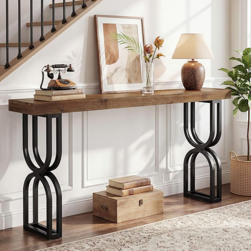59" Solid Wood Console Table With Sturdy Metal Frame