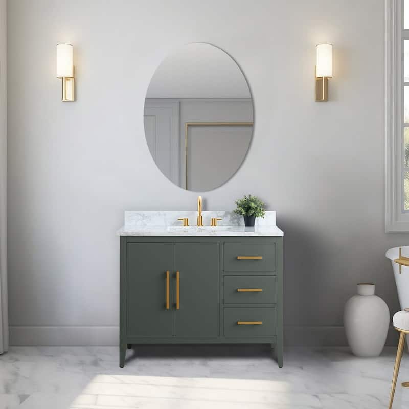 Vanity Art 42" Single Sink Bathroom Vanity Cabinet with Engineered Marble Countertop