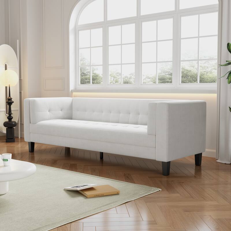 89.75" Velvet 3-seater Button Tufted Sofa with Wood Legs and Kiln-Dried Hardwood Frame for Living Room