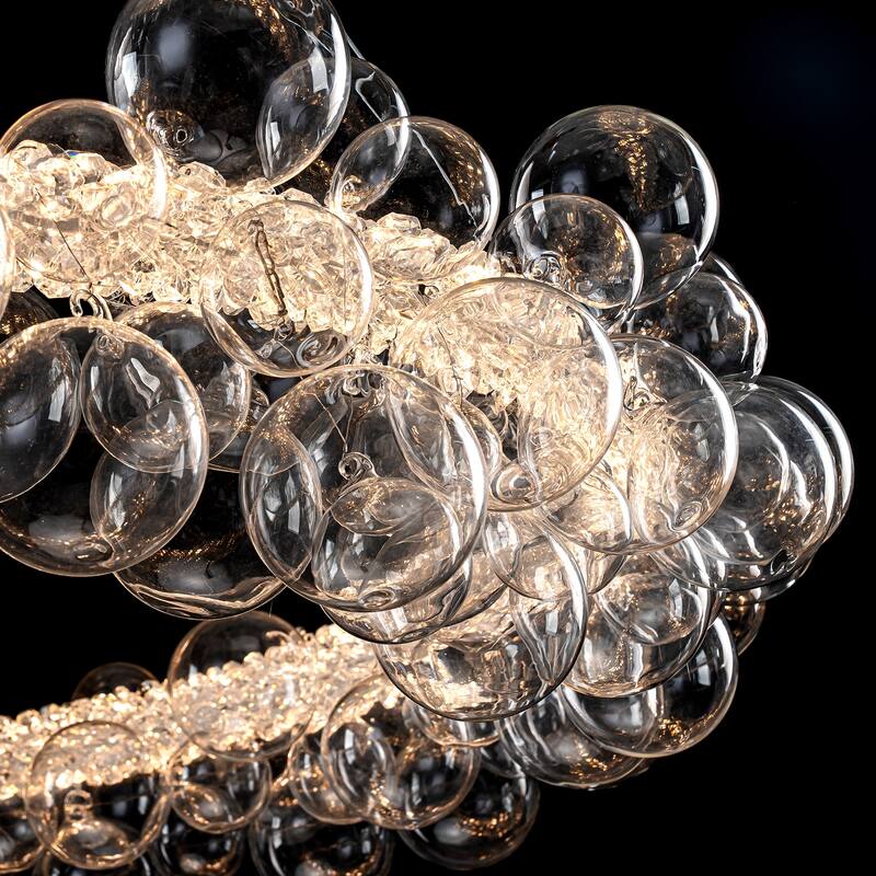 Crystal Bead LED Chandelier with Glass Globe, Adjustable