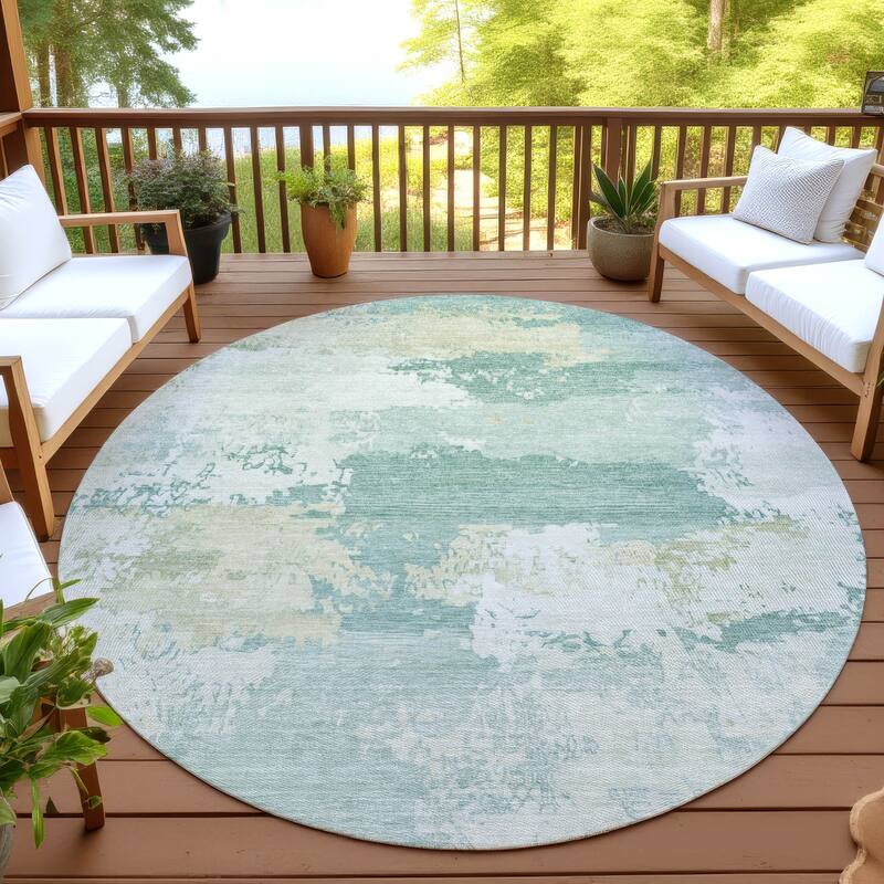 Machine Washable Indoor/ Outdoor Chantille Rug - Turquoise - 8' x 8'