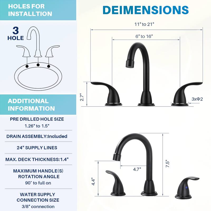 WOWOW 8 in. Widespread Double Handle Bathroom Faucet