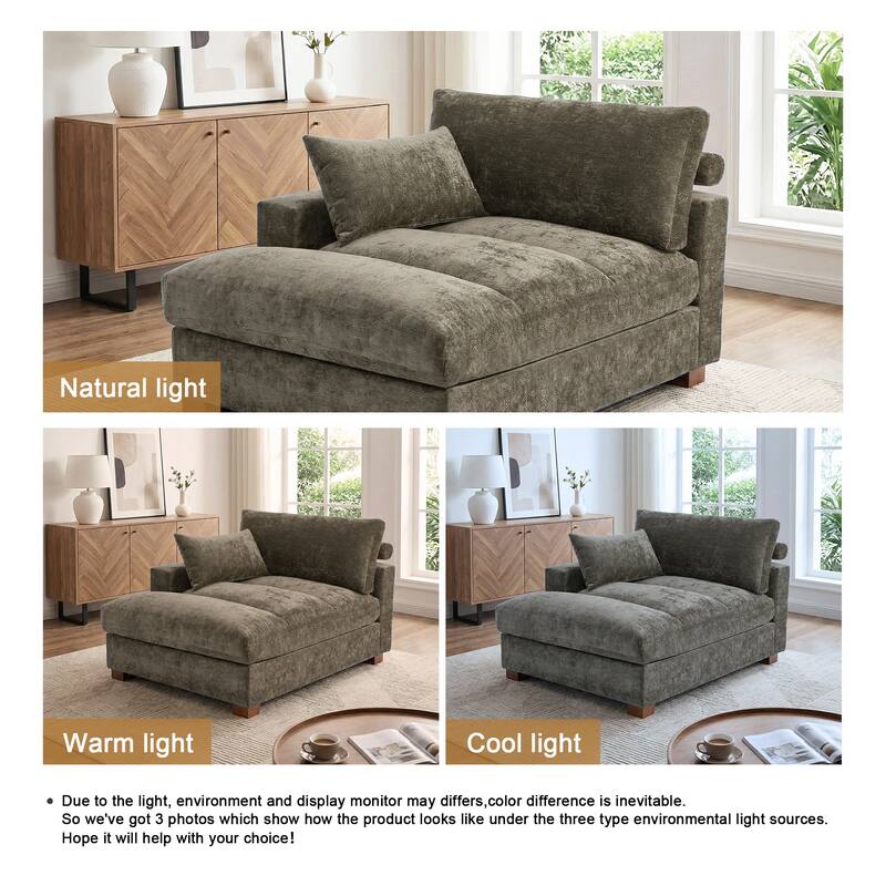 Mid-Century Chenille Adjustable Headrest Chaise Lounge Sofa