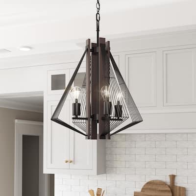 Brio Lighting Zenith Black & Wood Modern 4 Light Pendant Light
