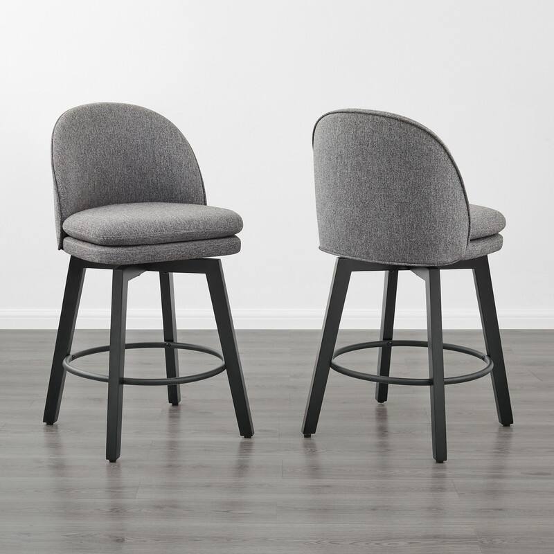 Spruce & Spring Madison Upholstered Swivel Counter Height Bar Stools - Set of 2 - Grey-Fabric