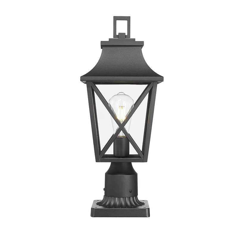 Outdoor Black Post Light with Pier Mount Base, Hard-Wired Lantern Fixture with Glass for Garden, Yard, Patio & Path - 1 Pack