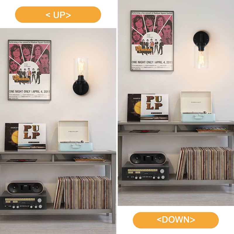 1-Light Modern Bathroom Vanity Light with Clear Glass Shades（Set of 2), Industrial Wall Sconces, Modern Wall Lights