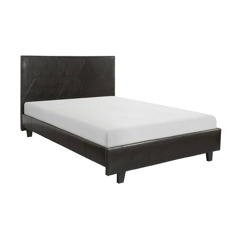 Leo California King Size Platform Bed, Brown Faux Leather, Solid Wood