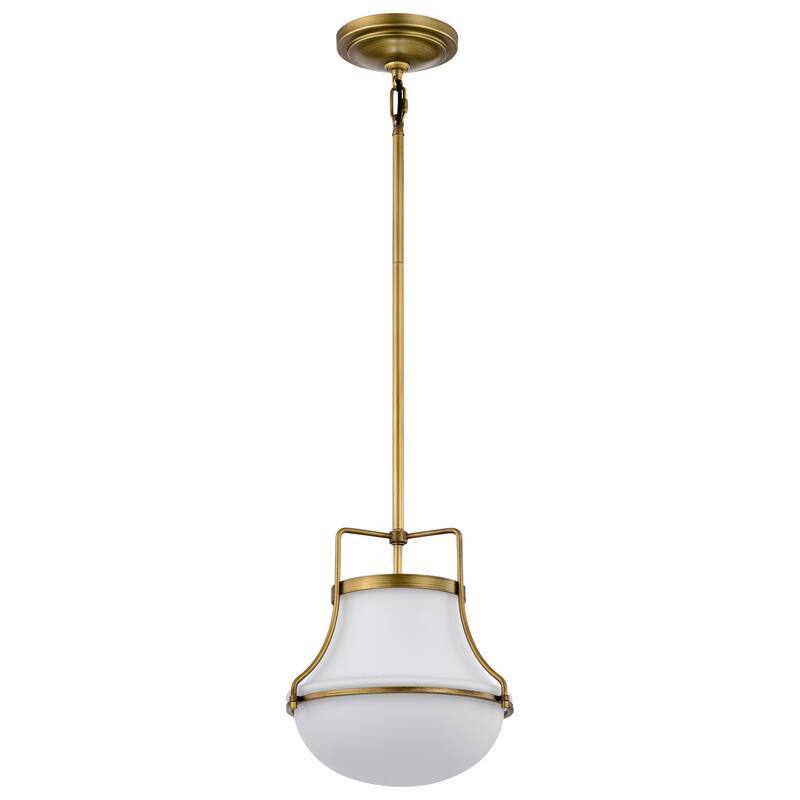 Valdora 1 Light Pendant - 10 Inches - Natural Brass Finish - White Opal Glass - Natural Brass - Natural Brass