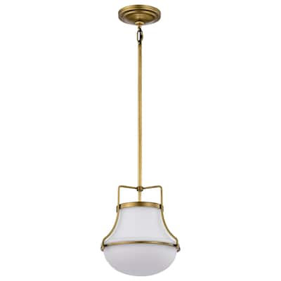 Valdora 1 Light Pendant - 10 Inches - Natural Brass Finish - White Opal Glass - Natural Brass