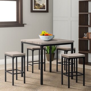 36 Inch 5 Piece Counter Height Dining Table and Stool Set, Square Wood ...