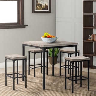 5 Piece Bar Kitchen Counter Height Table with 4 Stools, Industrial ...