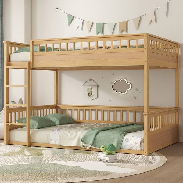 slide 2 of 13, Wooden Bunk Bed with Ladder, Guardrails, and Detachable Design for Kids or Guest Room