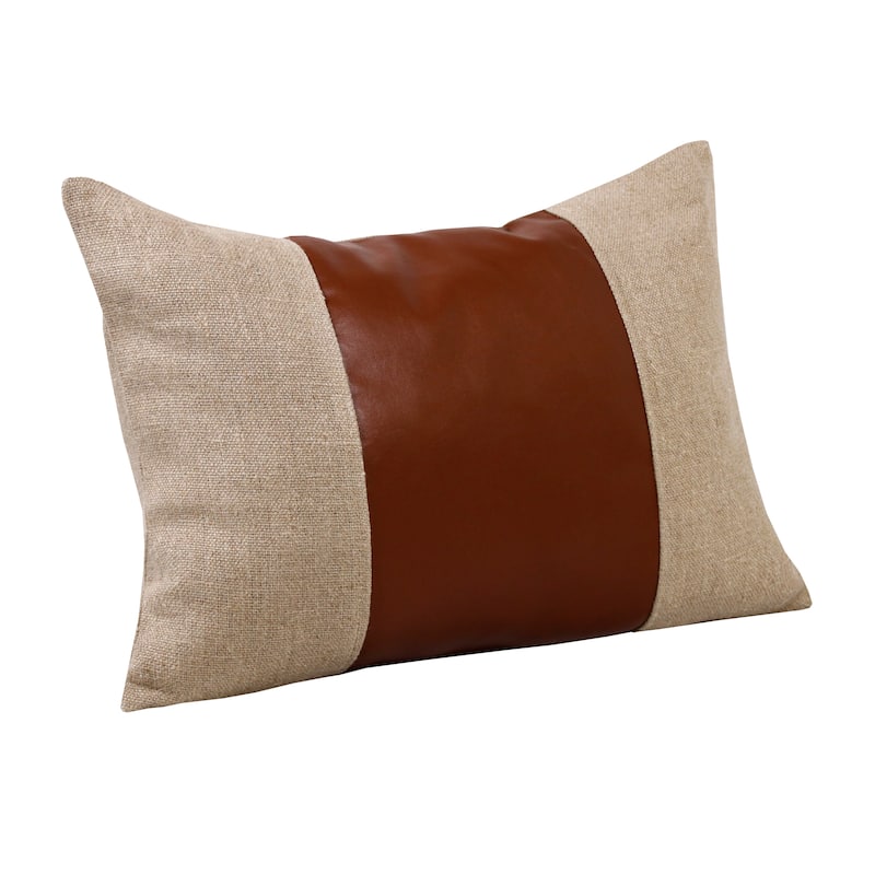 Sevita Hand-Woven Tan/Brown Striped Industrial Linen Throw Pillow, 14" x 20"
