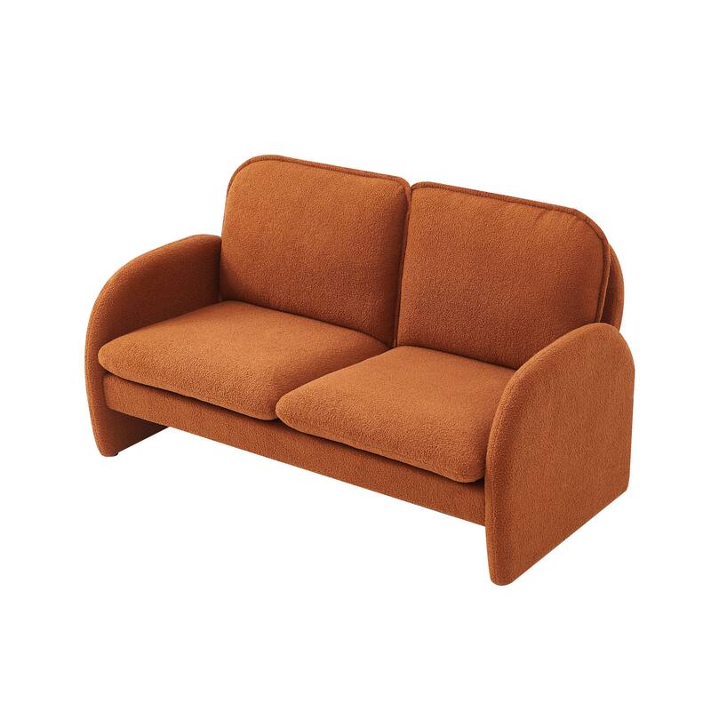59" Lambswool Fabric Upholstered Loveseat Sofa with High Back & Toss Pillows 2 Seater Leisure Couch ,Tool-Free Assembly
