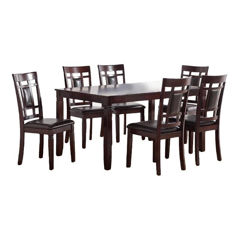 Modern Contemporary 7pc Dining Set Espresso Finish Unique Eyelet Back 6x Side Chairs Cushion Seats Dining Room Furniture - Brown